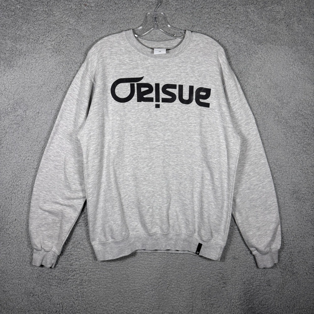 Y2K Orisue Mens Gray Graphic Logo Crewneck Sweatshirt Large Streetwear Fleece L